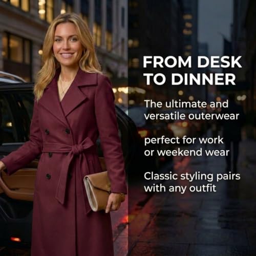 Image of Steve Madden Trench Coat for Women - Double-Breasted Long Winter Faux Wool Coat