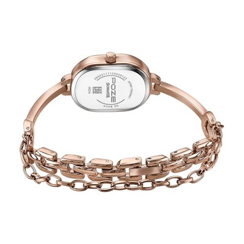 Image of Sonata Poze 8 Quartz Analog Watch with Jewellery Accessory for Women with Pink Dial & IP Rose Gold Alloy Strap - SP80176WM01W