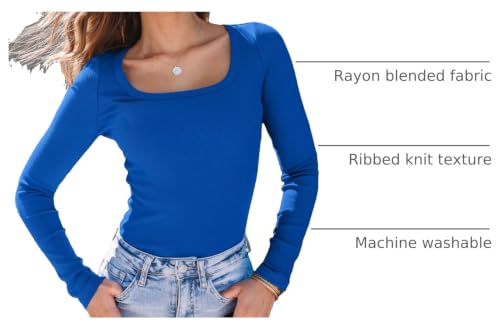 Image of AUTOMET Women's Square Neck Ribbed Long Sleeve Slim Fit Tops Fall