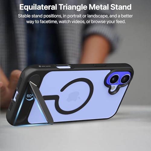 Image of eller sante Zenon Magpro Back Cover Case for iPhone 16 Plus Scratch Resistant Camera Screen Protector TPU Shockproof with Stand Holder Mag-Safe Wireless Charging- Black