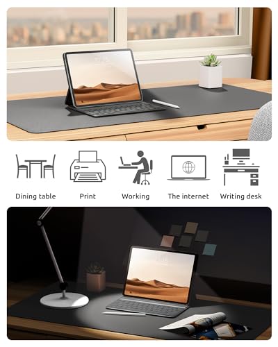 Image of YSAGi Leather Desk Mat, Large Mouse Mat, Non-Slip Desk Pad, Waterproof PU Leather Table Protector Writing Pad for Office and Home (60 x 35 cm, Dark Grey)