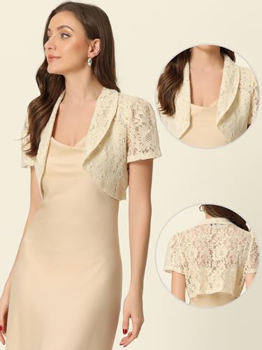Image of Allegra K Floral Lace Shrug for Women's Work Crop Cardigan Wedding Guest Elegant Bolero