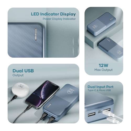 Image of Wings Power Bolt 20000mAh, 12W Powerbank Fast Charging, Dual Output Powerbank with LED Indicator Display, Li-Polymer, Multi- Protection Powerbank for iPhone, Android & Other Devices, Made in India