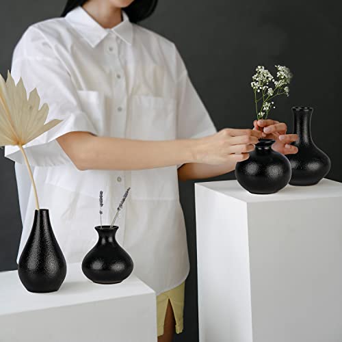 Ceramic Vase For Decor - Set Of 5 Small Flower Vases For Pampas Grass & Dried Flowers, Decorative Ceramic Vase For Home, Mantel, Entryway, Bookshelf, Centerpieces (Black) #TOP3