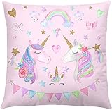 Wajade Einhorn Kissenbezug 45 x 45 cm Samt Mädchen Home Kissenhülle Taille Wurf Kopfkissenbezug für Zuhause und Sofa, Schlafzimmer Dekoration,1 Stück