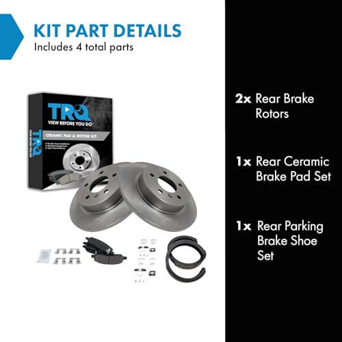 Image of TRQ Rear Brake Pad and Rotor Set Ceramic Rotors Parking Shoe Compatible with 2006-2010 Cadillac DTS
