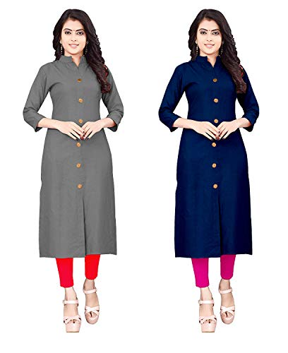 Image of NATEK Women's Cotton Straight Plain Kurtis Combo Pack of 2