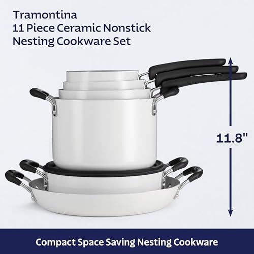 Image of Tramontina Ceramic Non Stick 11-Piece Nesting Pots and Pans Set - White
