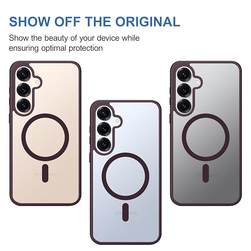 Image of CEDO Cover for Samsung Galaxy S25 (5G) | Compatible with MagSafe Wireless Charging | Designed with Magnetic Lock Shockproof Phone Bumper Transparent Back Case Cover (Wine Red)