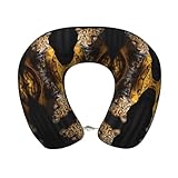 Leopardo en una chaqueta de cuero almohada en forma de U, cómoda y portátil, adecuada para oficina, viajes, descanso y alivia la presión del cuello