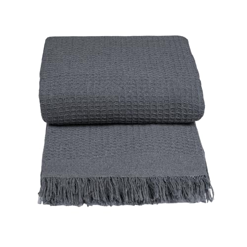 H HANSEL HOME Colcha Multiuso Tejido de Gofre 230x260cm para Sofá y Cama, Plaid Sofa, Cubre Sofa Suave, Transpirable y Decorativa - Gris Oscuro