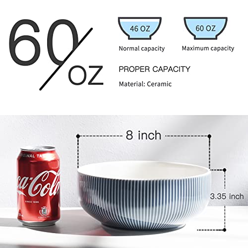 Getstar Salad Bowl, 8 Inch 60 Oz Large Serving Bowls, 2 Packs Ceramic Salad Bowl Set, Microwave & Freezer Safe, Fruit Bowl Soup Bowl Pasta Bowl Popcorn Bowl Set Of 2 (Hale Navy) #TOP2
