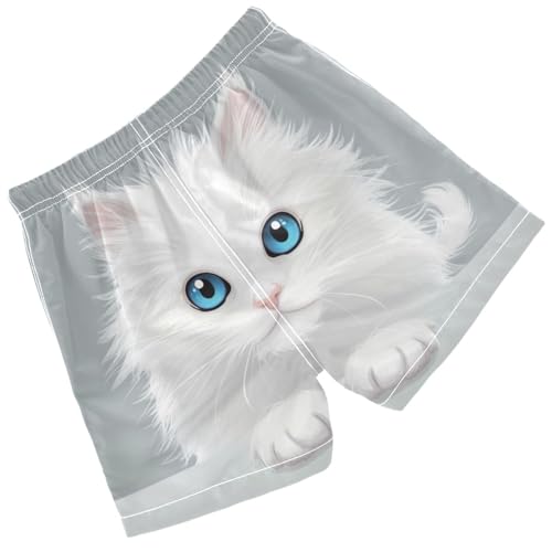 Pigsaly Boys Swim Trunks Cartoon White Cat Persiam Animal Boys Board Shorts Swimsuit Swimwear Summer Bathing Suit 4T2