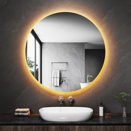 SONNI Badrumsspegel med belysning, rund, 60 cm, 3 ljusfärger, jus...