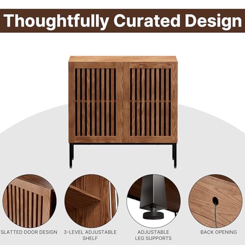 BVIUNTWO Storage Cabinet,94.5" Farmhouse Buffet Cabinet with Metal Base and Adjustable Shelves,Sideboard Coffee Bar Cabinet with 6 Doors for Kitchen,Dining Room,Living Room,Brown - Thumbnail 6