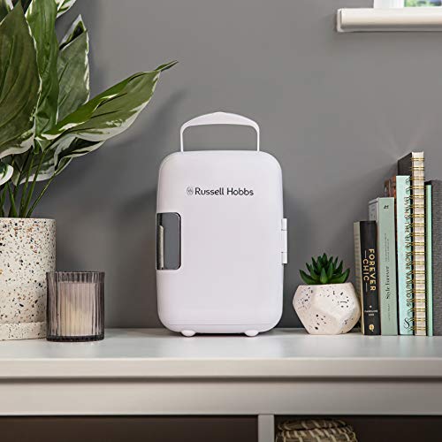 Russell Hobbs RH4CLR1001 4L/6 Can Portable Mini Cooler & Warmer for Drinks, Cosmetics/Makeup/Skincare, AC/DC Power, Retro Style, White, For Bedroom, Home, Caravan, Car - Image 7