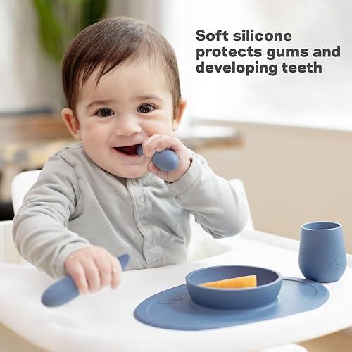 ezpz Tiny Spoon (2 Pack in Blue) - 6 Months+ - 100% Silicone Spoon for Baby Led Weaning + Purees - Designed by a Pediatric Feeding Specialist - Shower Essentials & Gifts - Thumbnail 5