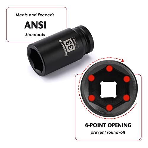 Image of MIXPOWER 6-Point 3 /4-Inch Drive Deep Impact Socket- 33mm (Metric), CR-MO, 3 /4-inch Drive 6 Point Axle Nut Socket for Easy Removal of Axle Shaft Nuts (33mm)