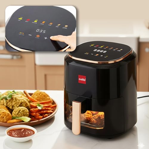 Image of CELLO Smart Pro Air Fryer 4.5L For Kitchen, 1400W | 360 Hot Air Circulation, Touch Control Panel, Uses Up to 90% Less Fat, Healthy Oil-Free Cooking | For Roast Grill Bake Reheat Crisp & Everyday Use