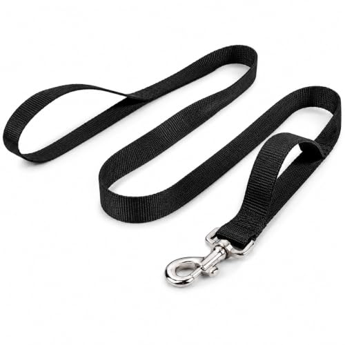 Image of Wooflix Heavy Duty Double Handle Dog Leash for Small, Medium and Large Dogs | Anti-Slip Dual Handle with Heavy Duty Metal Hook Dog Lead Leash for Walking, Running & Training (Black, 5 Feet)
