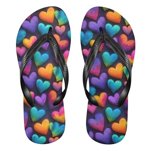 Flip Flop Sandals Watercolor Hearts Print for Women Men Beach Outdoor XS