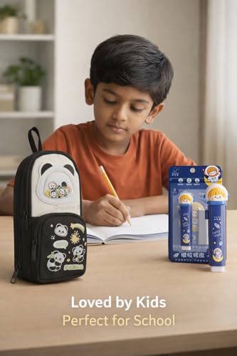 Image of Kawaii Pencil Pouch for Kids with Cute Character Erasers | Double Zipper, Water-Resistant School Pouch | Lightweight Stationery Case for Boys & Girls