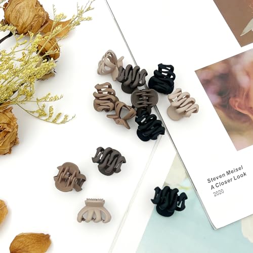 Set de Pinzas para el Cabello Mini Mate para Cabello Fino, Pinzas Pequeñas Antideslizantes para Mujeres, Tonos Neutros en Caqui, Café, Marrón y Negro (12 Piezas) miniatura 7