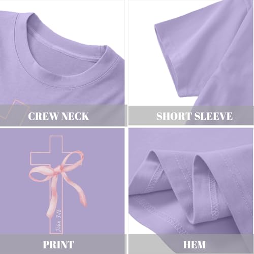 Image of Girls Cute Christian Shirts Kids Pink Bow Shirt Jesus God Faith Tshirts Aesthetic Cross Bible Verse Graphic Tee Tops