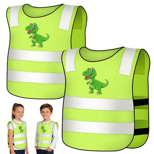 BSBUY Gilet de Sécurité pour Enfant, 2 Pièces Gilet de Haute Visibilité avec 4 Brassard Réfléchissant, Gilet Fluo Réfléchissant Enfant, Idéal pour le...