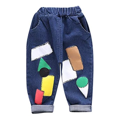 Amuse-MIUMIU for 1-4Years Children Jean Pants, Boys & Girls Patch Denim Trousers with Pockets (Dark Blue, 18-24 Months) Cover