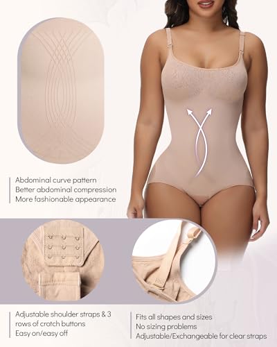 SHAPSHE Shapewear Bodysuits for Women Tummy Control Body Shaper Seamless Sculpting Snatched Low Back Waist Body Suit4