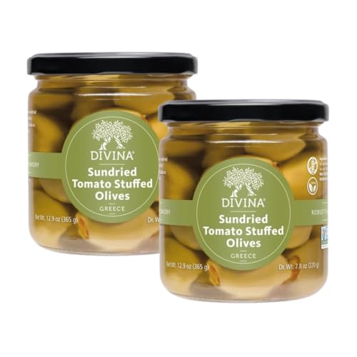 DIVINA Olives Stuffed with Sundried Tomatoes, 12.9 oz, (2-Pack)