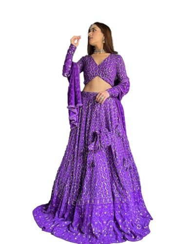 Image of JIHU CULTURE Georgette Sequence Lucknowi Embroidery Work Semi sttiched Lehenga choli set for women