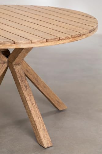 Image of Solid Wooden Round Coffee Table | Centre Table | 4 Seater Round Dining Table for Living Room, Dining Room, Hall & Home, Natural, (H75 x W50 x L120 CM)