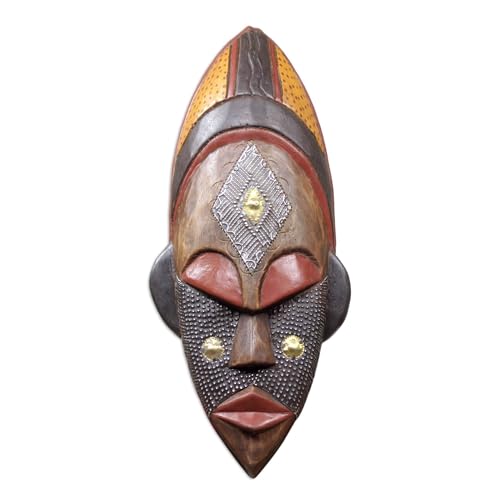NOVICA Brown and Red Handcrafted African Wood Wall Mask, 'Dan Beauty'