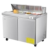 VEVOR 48"W Commercial Refrigerator, 12.5 Cu. Ft Sandwich Prep Refrigerated Table, Mega Top Food Prep Fridge with 12 Pans and Cutting Board, Stainless Steel Salad Prep Cooler for Restaurant, Food Truck