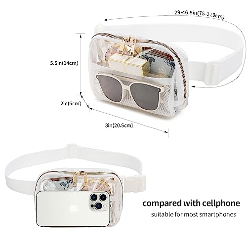 Image of Clear Fanny Pack Stadium Approved Belt Bag, Clear Purse for Stadium Events | Adjustable Strap Water-resistant Waist bag Clear Purse for Travel Workout Running Hiking(White)