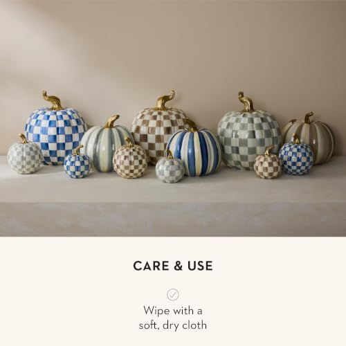 Image of MACKENZIE-CHILDS Resin Pumpkin, Small, Blue-and-White Royal Check