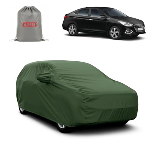 Image of AOSIS 'Waterproof' Car Cover Compatible with Hyundai Verna Transform /Fluidic /1st,2nd,3rd Gen 300 GSM Uly Coated Thick Fabric 4X4, Adjustable Belt Buckle, Elastic Grip