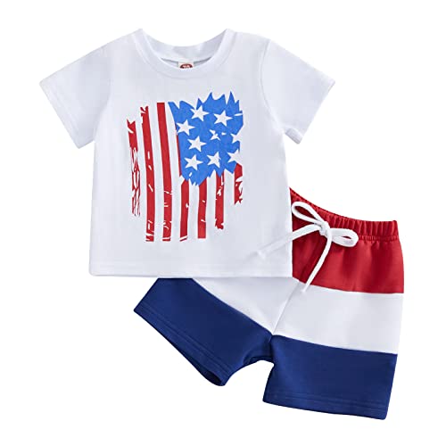 4th of July Baby Boy Outfit 3 6 9 12 18 24 Months 2T 3T American Flag T Shirt Top Tee and Shorts Summer Outfit Set