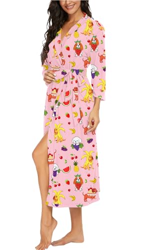 Image of VINTATRE Robes for Women Long Knit Bathrobe XS-4XL | 3 /4 Sleeve Bathrobes with Pockets, Stretchy and Lightweight Fabric, Inner Tie and Fixed Outer Matching Belt, Mid Calf Length