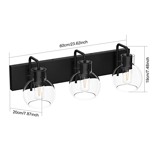 Image of Tipace Bathroom Vanity Light, 3 Light Matte Black Vanity Lights with Clear Glass Shade,Modern Wall Sconces,Bathroom Lighting Fixtures Over Mirror for Living Room(Exclude Bulb)