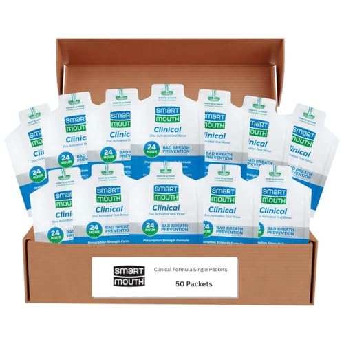 SmartMouth Clinical Zinc Activated Mouthwash Single Packs - On-the-Go Mouth Rinse for Healthy Gum Support - Convenient Portable Packets - Eliminates Bad Breath - Alcohol-Free, Non-Burning - 50 Count
