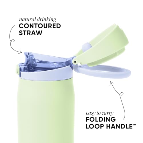 Image of Simple Modern Water Bottle with Straw & Handle | 30oz | Green | Mesa Loop Insulated Water Bottle for School, Sports, Travel | Leak Proof, Stainless Steel | Honeydew Melon