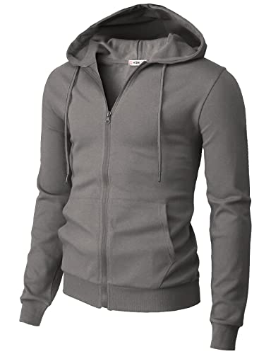 H2H Mens Formal Dress Zip Up Hoodie with Kanga Pocket SMOKEGRAY US S/Asia M (CMOHOL091)