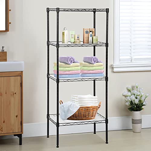 Image of 4-Tier Wire Shelving Unit 44 inch H x 18L x 12D Metal Shelves for Storage with Shelf Liners Adjustable Small Storage Rack Shelf Organizer for Closet Pantry Kitchen, 600Lb Capacity, Black