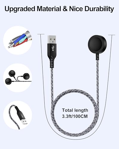 Image of Magnetic Watch Charger Compatible with Samsung Galaxy Watch 8 7 6 5 4 FE Ultra, 3.3FT Durable Nylon Braided USB A Charging Cable Dock for Galaxy Watch Ultra 47mm Classic 46mm Active 2 1 Power