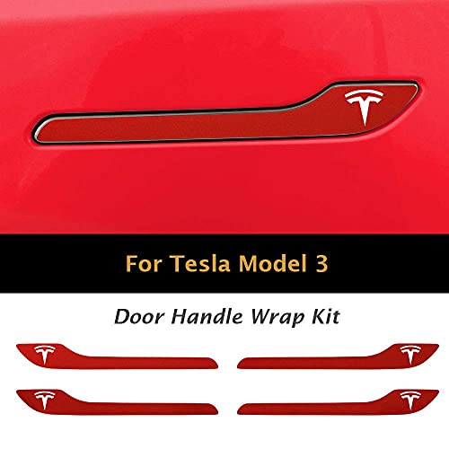 Image of IPG Compatible for Model 3 / Model Y /Juniper Door Handle Decal Sticker Wrap Kit (Set of 4) with Tesla Logo Personalize Your Tesla (Pearl Red Multi-Coat)