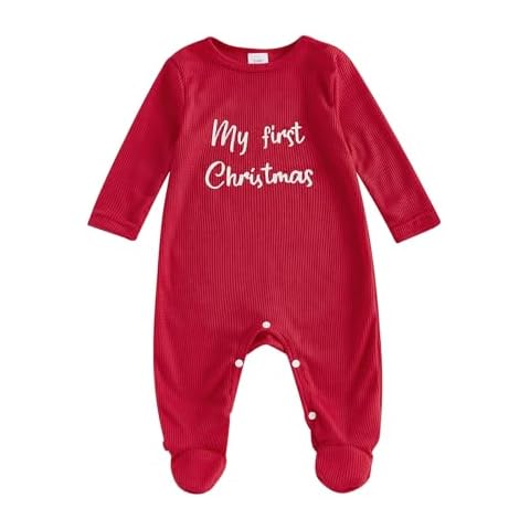 Beauace My First Christmas Baby Girl Outfit Newborn Girls Romper Long Sleeve Letter Print Ribbed Autumn Jumpsuit Cover