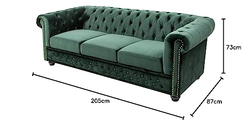 Riess Ambiente Chesterfield 3er Sofa 205cm flaschengrün Samt mit Knopfheftung und Federkern Dreisitzer 3-Sitzer Couch – Bild 4